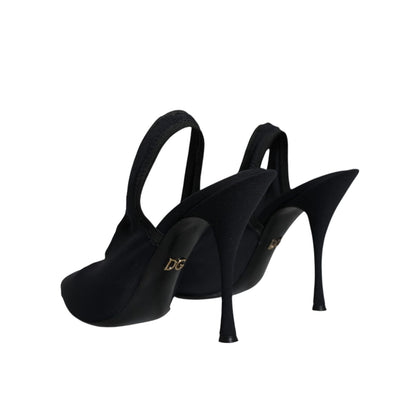 Dolce & Gabbana Black Jersey Stretch Heels Slingback Shoes