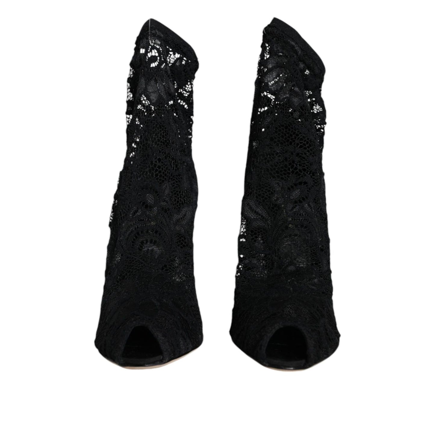 Dolce & Gabbana Black Lace Stretch Heels Mid Calf Boot Shoes