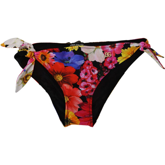 Dolce & Gabbana Black Floral Print Swimsuit Bikini Bottom Swimwear Dolce & Gabbana Rosy Brown