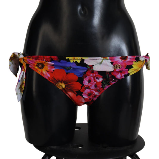 Dolce & Gabbana Black Floral Print Swimsuit Bikini Bottom Swimwear Dolce & Gabbana Black