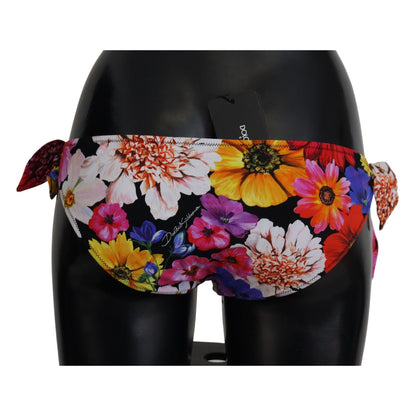 Dolce & Gabbana Black Floral Print Swimsuit Bikini Bottom Swimwear