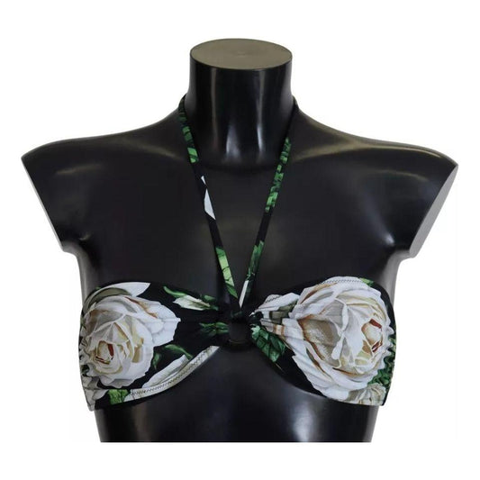 Dolce & Gabbana Black Floral Halter Beachwear Swimwear Bikini Top Dolce & Gabbana Black