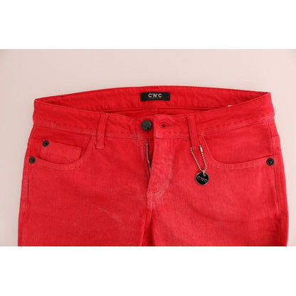 Costume National Red Cotton Stretch Slim Jeans