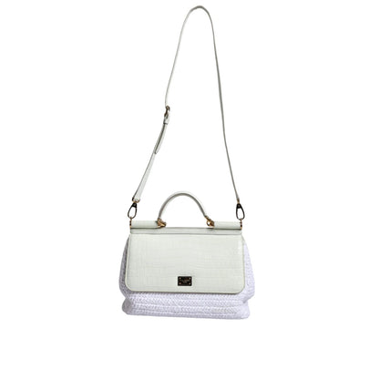 Dolce & Gabbana White Rafia Leather SICILY Crossbody Bag
