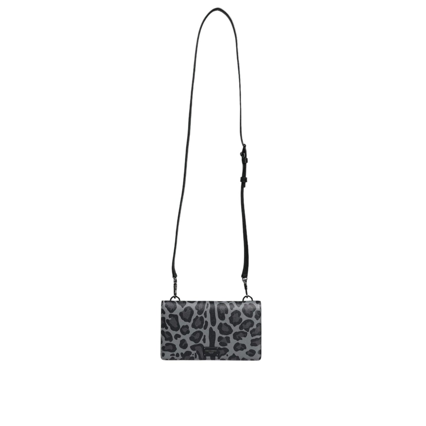 Dolce & Gabbana Black Gray Leopard Leather Bifold Card Slot Crossbody Bag