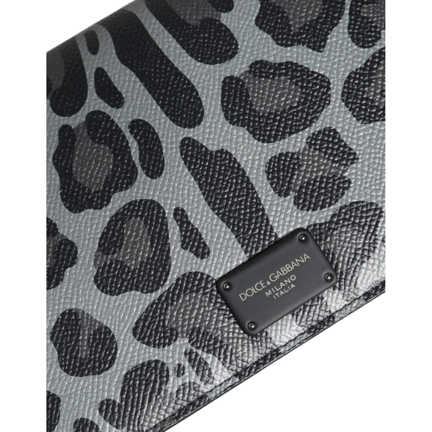 Dolce & Gabbana Black Gray Leopard Leather Bifold Card Slot Crossbody Bag