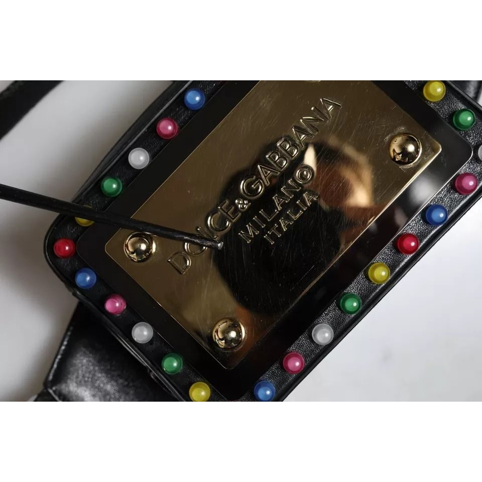 Dolce & Gabbana Black Leather LED Logo Belt Waist Fanny Pack Bag