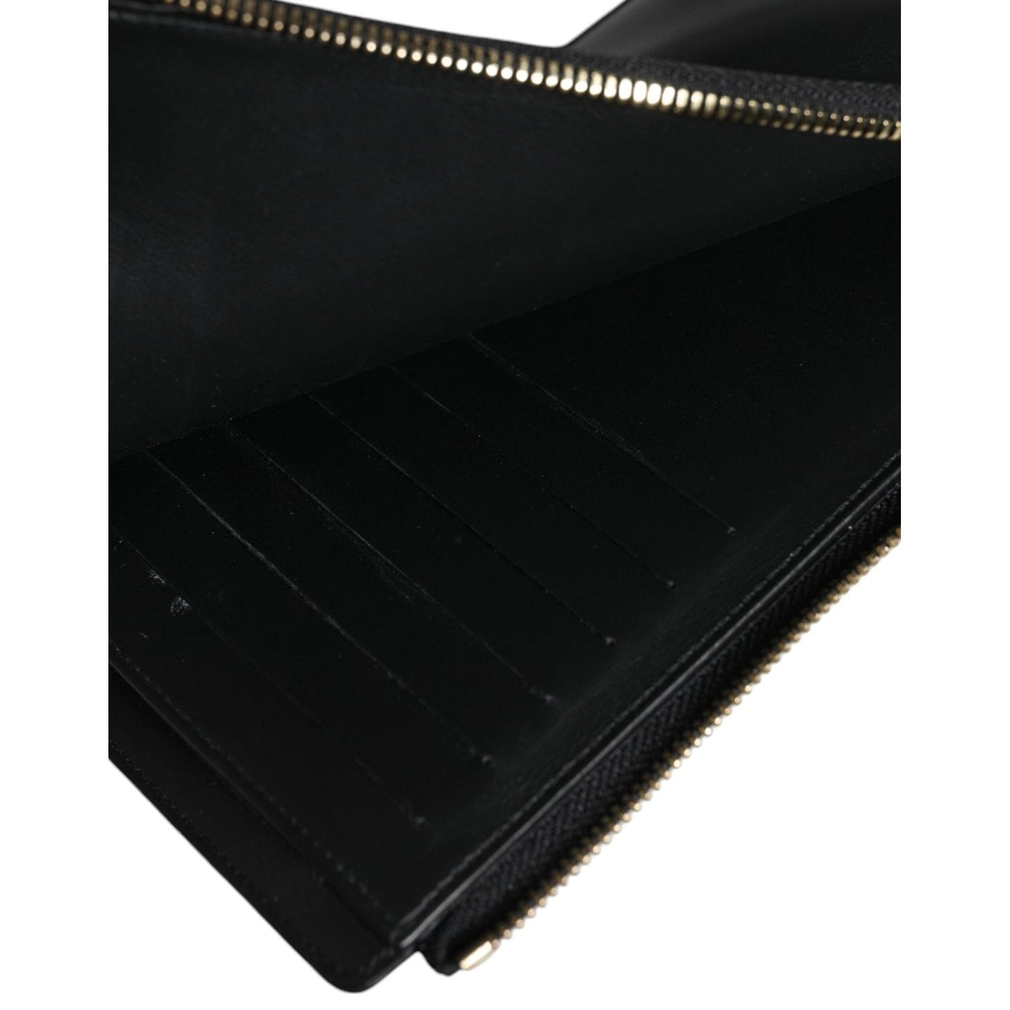 Dolce & Gabbana Black Leather Logo Plaque Neck Strap Card Coin Wallet