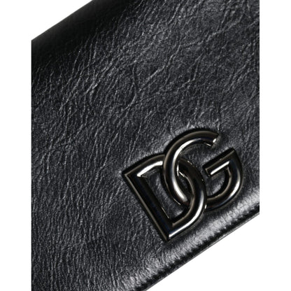Dolce & Gabbana Black Leather DG Logo Bifold Card Slot Crossbody Bag