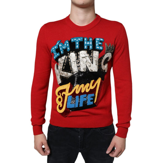 Dolce & Gabbana Red I'm The King Wool Crew Neck Sweatshirt Sweater Dolce & Gabbana Black