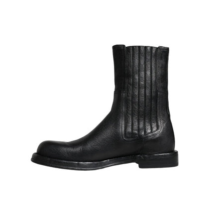 Dolce & Gabbana Black Horse Leather Mid Calf Boots Shoes