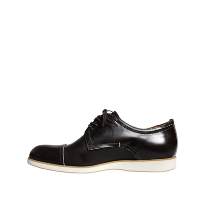 Pollini Black White Leather Lace Up Men Dress Formal Shoes