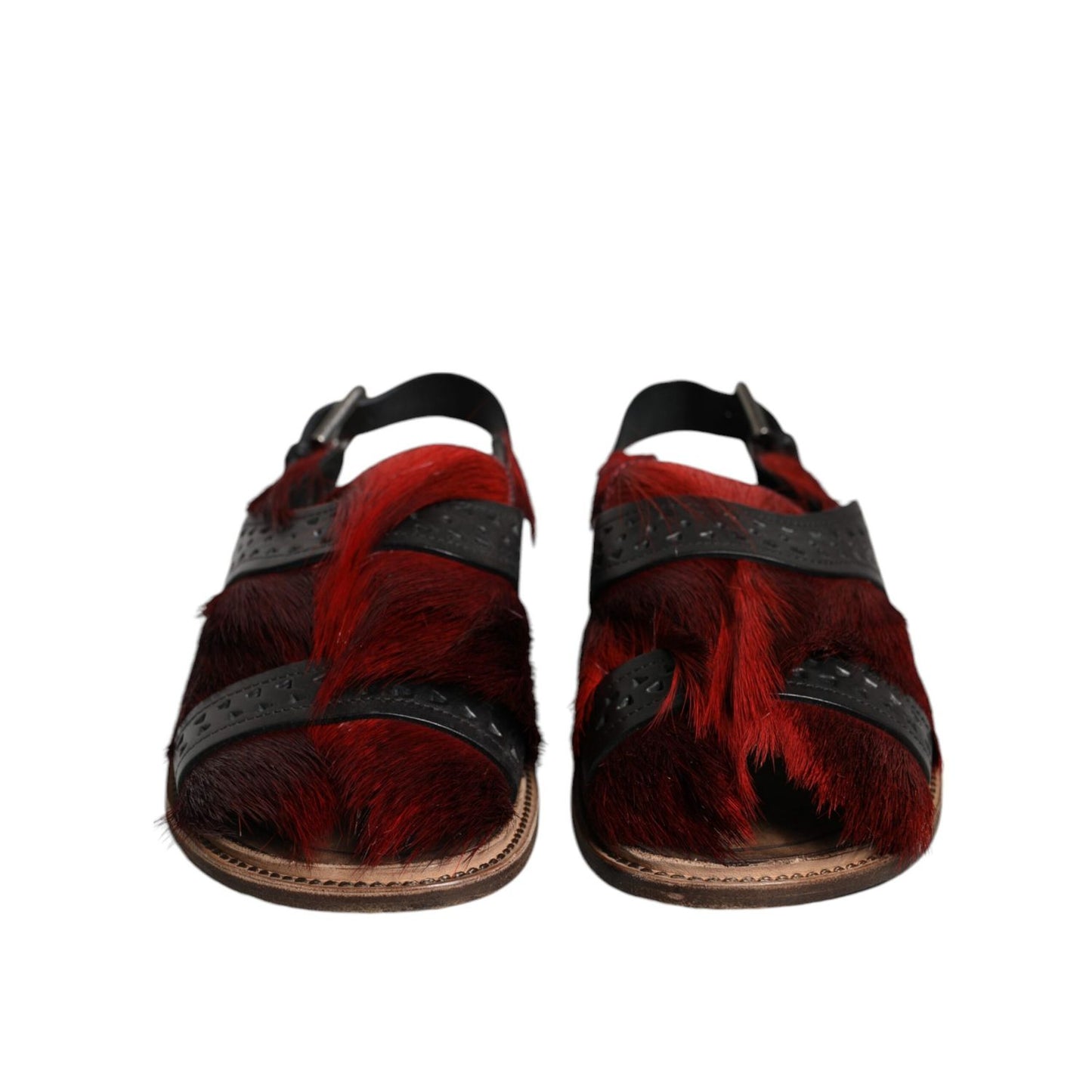 Dolce & Gabbana Black Red Gazelle Hair Leather Sandals Shoes