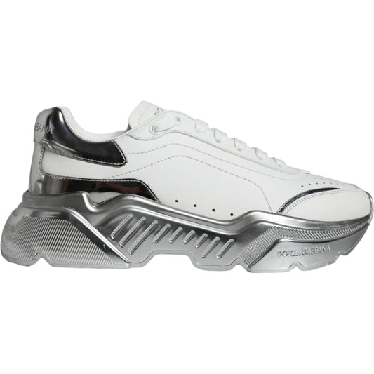 Dolce & Gabbana White Silver Daymaster Low Top Sneakers Shoes