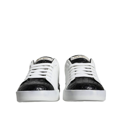 Dolce & Gabbana Black Leather Logo Portofino Sneaker Shoes