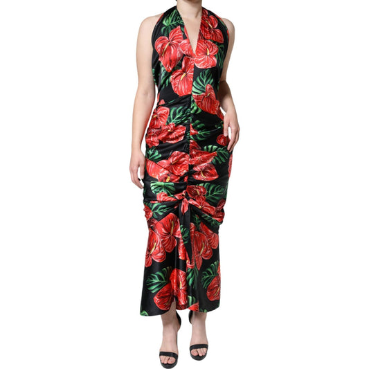 Dolce & Gabbana Black Tropical Floral Sheath Maxi Dress Dolce & Gabbana Maroon