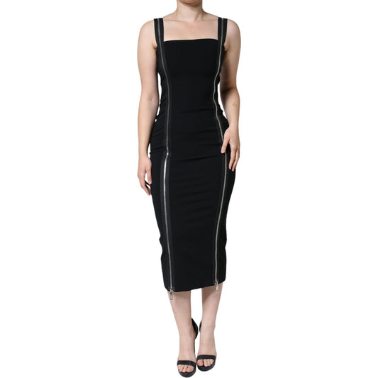 Dolce & Gabbana Black Zipper Bodycon Sheath Midi Dress Dolce & Gabbana Black