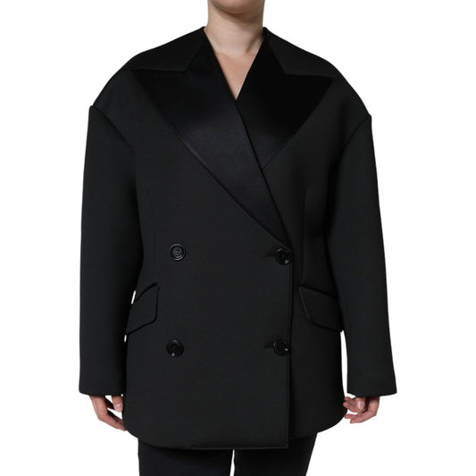 Dolce & Gabbana Black Polyester Double Breasted Coat Jacket Dolce & Gabbana Black