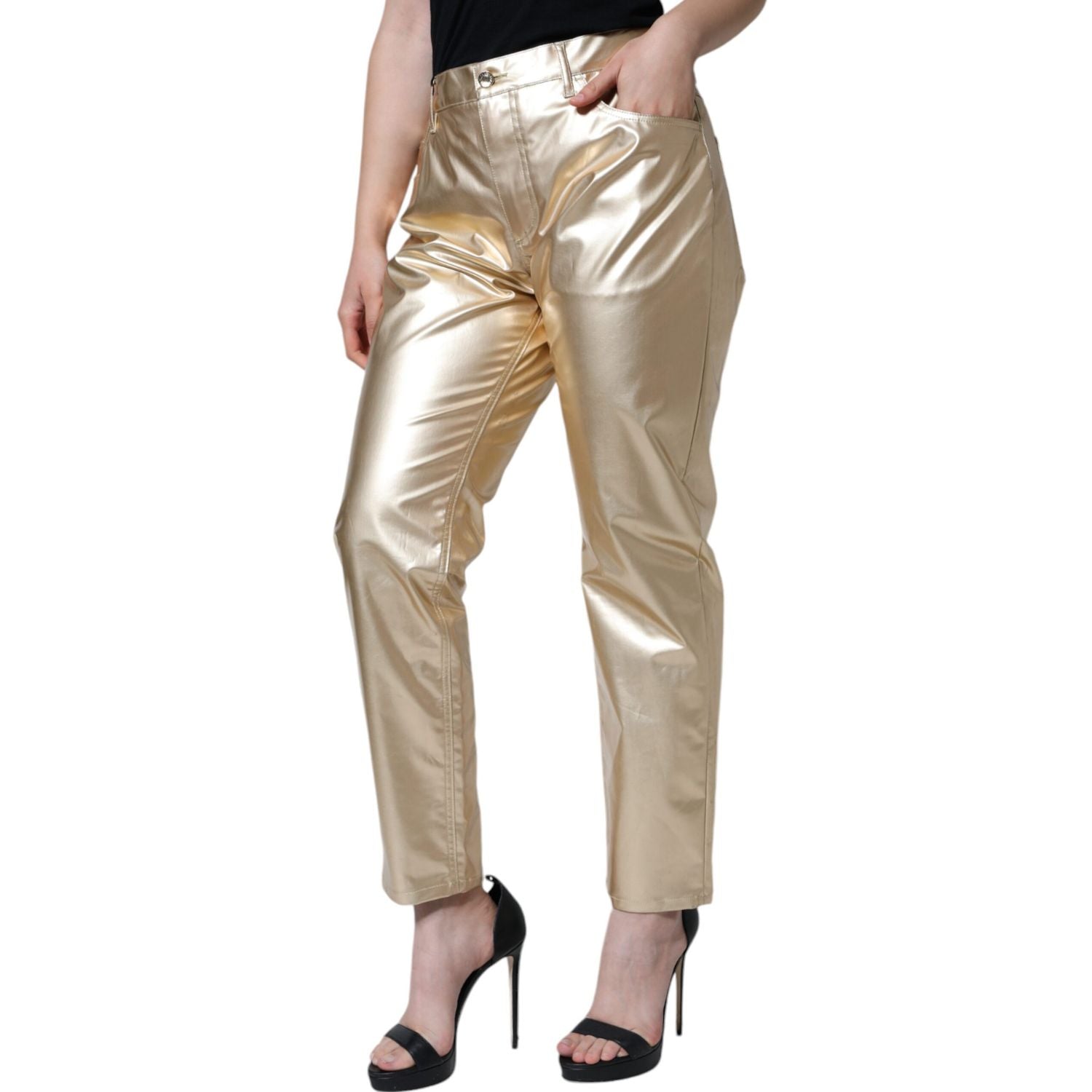 Dolce & Gabbana Metallic Gold Polyester Tapered Pants