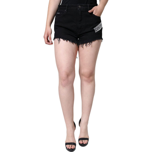 Dolce & Gabbana Black Cotton Stretch Strass Hot Pants Shorts Dolce & Gabbana Tan