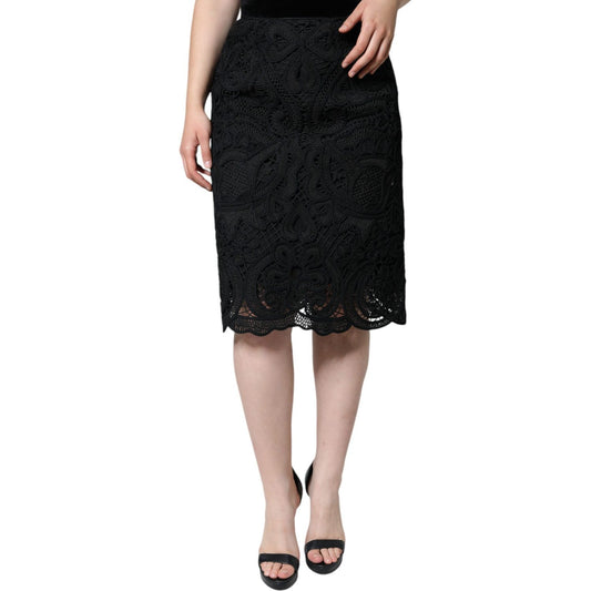 Dolce & Gabbana Black Floral Lace High Waist Pencil Cut Skirt Dolce & Gabbana Black