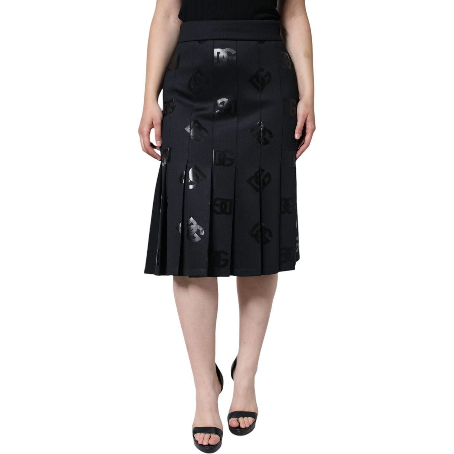 Dolce & Gabbana Black DG Monogram Pleated Midi Skirt Dolce & Gabbana Tan