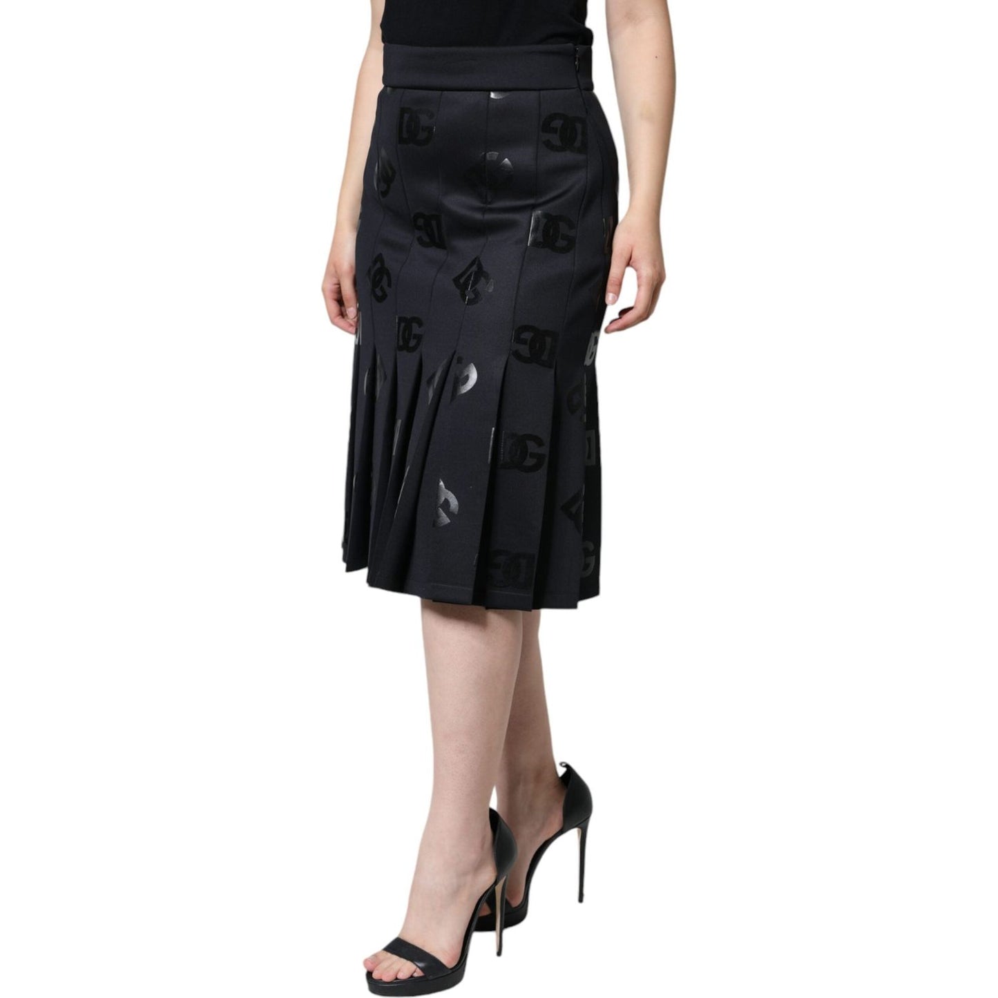 Dolce & Gabbana Black DG Monogram Pleated Midi Skirt Dolce & Gabbana Tan