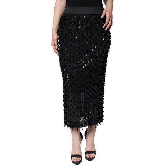 Dolce & Gabbana Black Embellished Pencil Cut Midi Skirt Dolce & Gabbana Tan