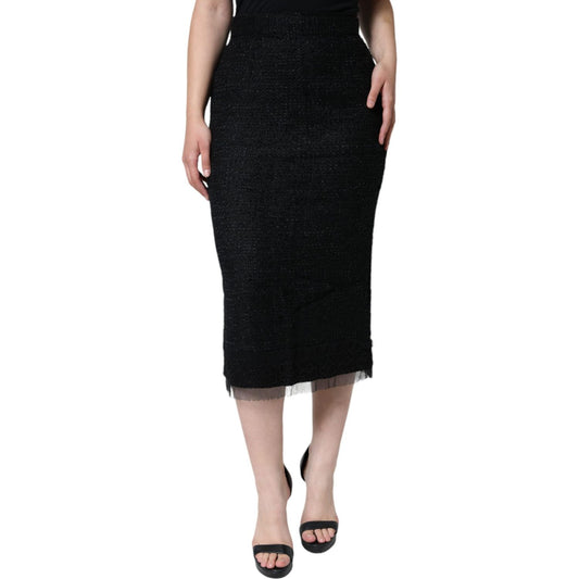 Dolce & Gabbana Black Virgin Wool Pencil Cut Midi Skirt Dolce & Gabbana Tan