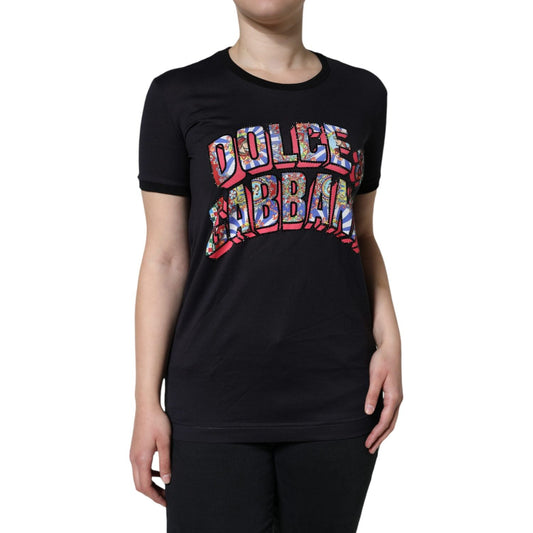 Dolce & Gabbana Black Cotton Logo Print Round Neck T-shirt Dolce & Gabbana Rosy Brown