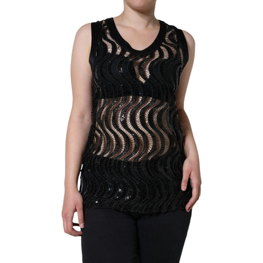 Dolce & Gabbana Black Sequin Sleeveless Tank Blouse Top Dolce & Gabbana Rosy Brown