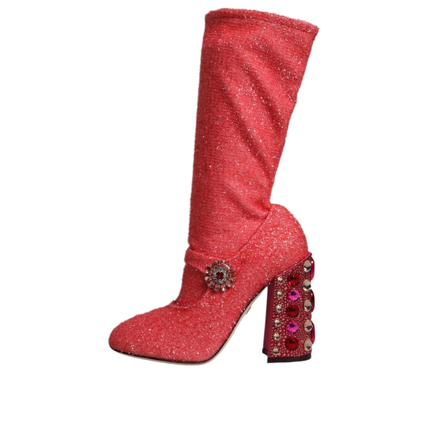 Dolce & Gabbana Pink Crystal Lurex Fantasy High Boots Shoes
