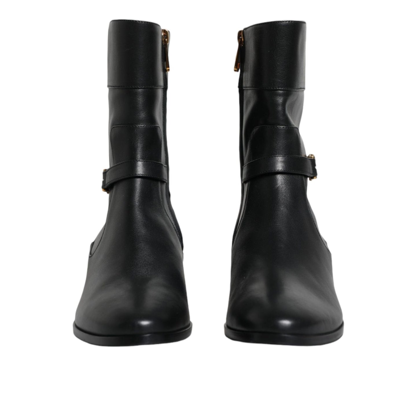 Dolce & Gabbana Black Leather Logo Mid Calf Boots Shoes