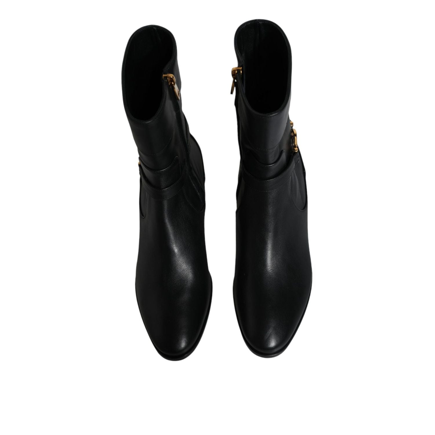 Dolce & Gabbana Black Leather Logo Mid Calf Boots Shoes