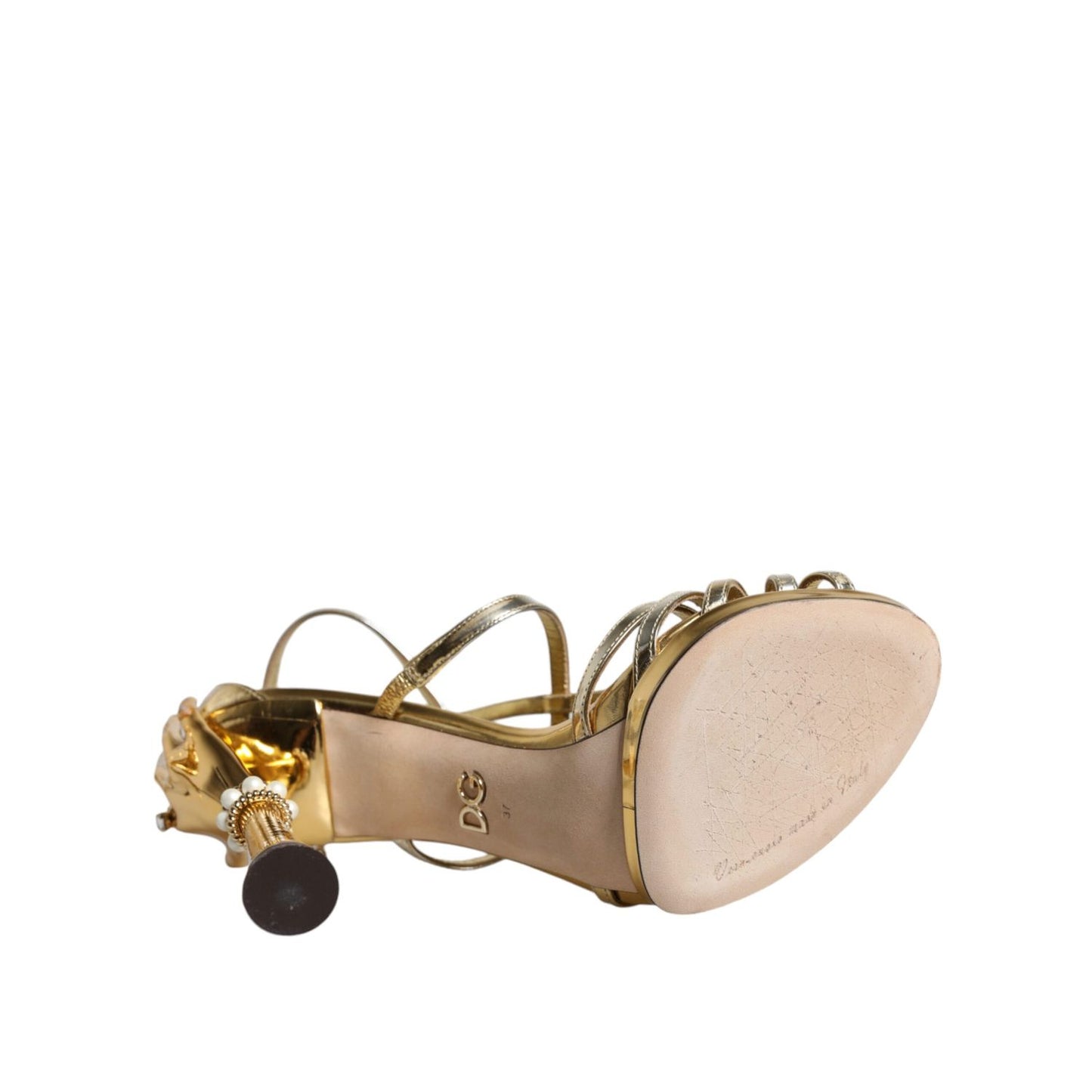 Dolce & Gabbana Gold Leather Baroque Heels Sandals Shoes
