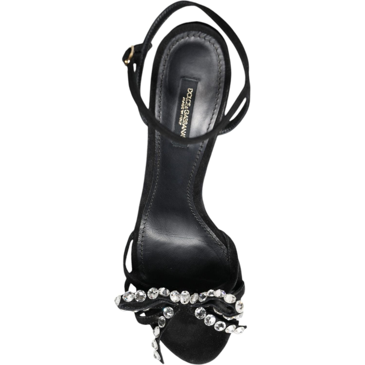 Dolce & Gabbana Black Leather Crystal Bow Heels Sandals Shoes