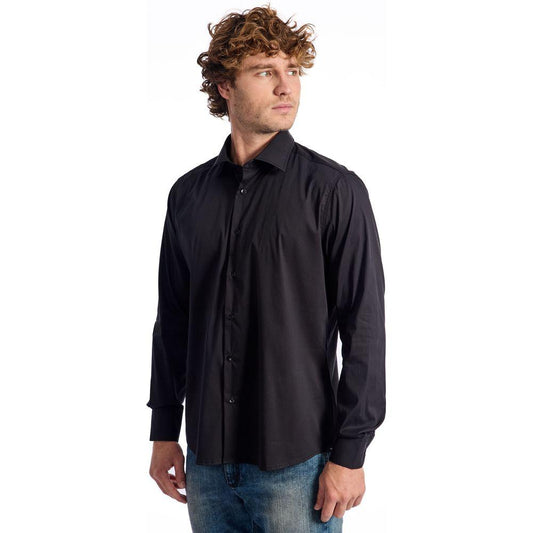 Baldinini Trend Black Cotton Men Shirt Baldinini Trend Black