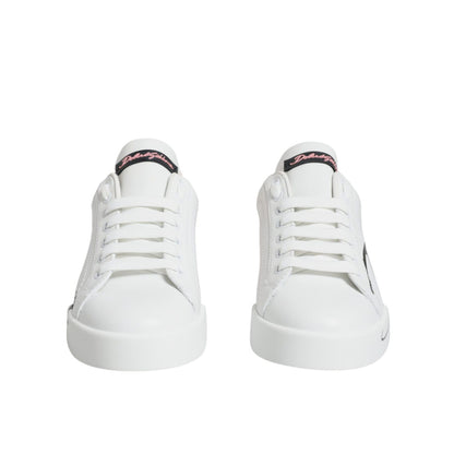 Dolce & Gabbana White Pink Portofino Low Top Sneakers Shoes