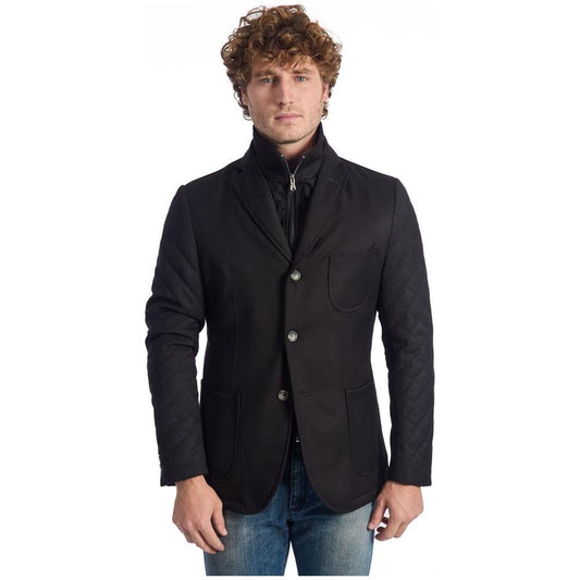 Roberto Pepe Luxury Black Wool Men Jacket Roberto Pepe Luxury Dark Slate Gray