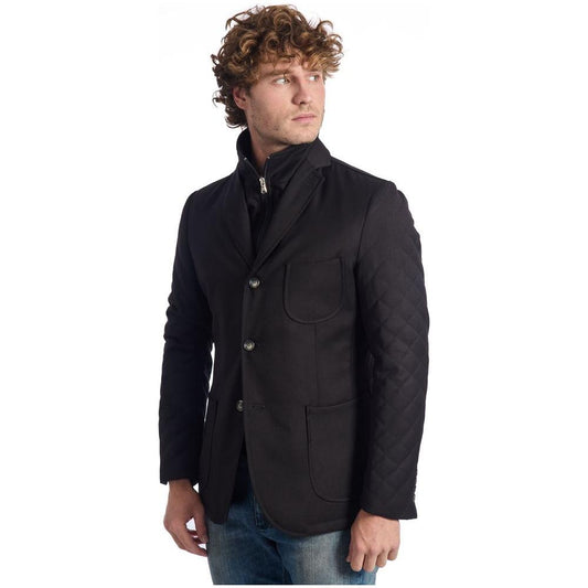 Roberto Pepe Luxury Black Wool Men Jacket Roberto Pepe Luxury Black