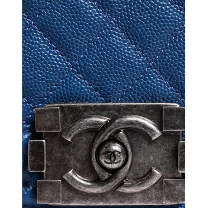 Chanel Blue Lambskin Double Chain Leather Medium Shoulder Bag