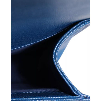 Chanel Blue Lambskin Double Chain Leather Medium Shoulder Bag