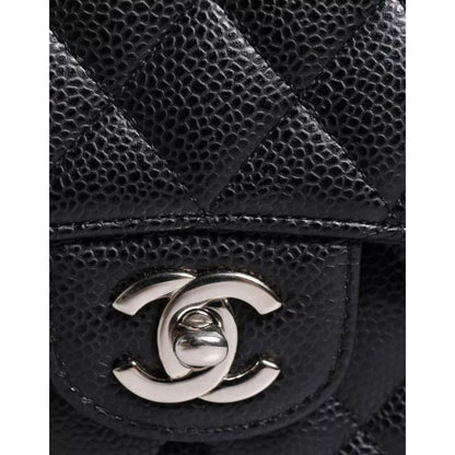 Chanel Black Caviar Medium Classic Double Flap Shoulder Quilted Silver Bag