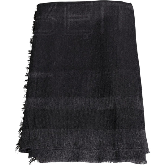 GF Ferre Dark Gray Wool Viscose Foulard Patterned Scarf GF Ferre Dark Slate Gray