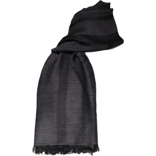 GF Ferre Dark Gray Wool Viscose Foulard Patterned Scarf GF Ferre Dark Slate Gray