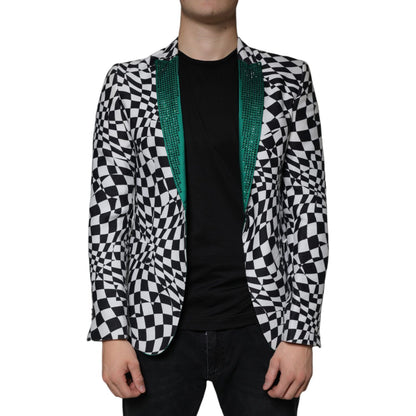 John Richmond Black White Checkered Crystal Single Breasted Blazer