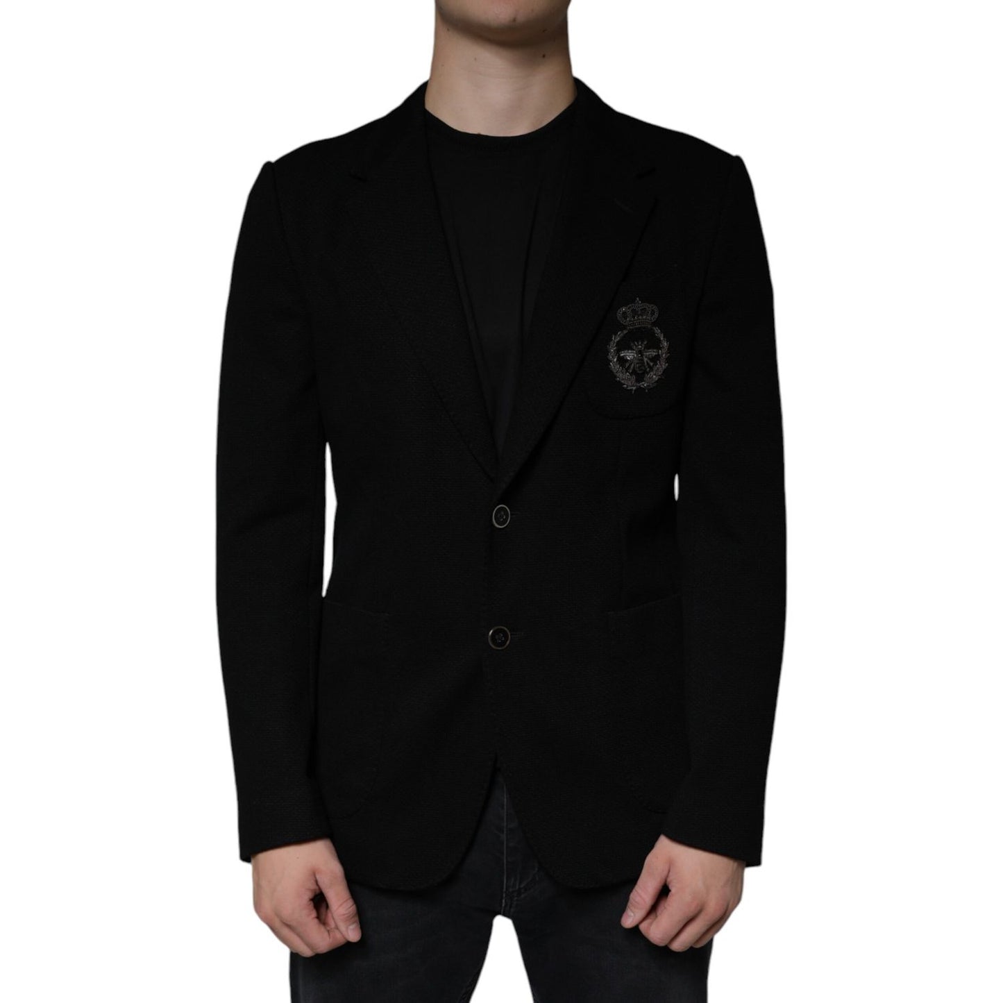 Dolce & Gabbana Black Crown Bee Single Breasted Coat Blazer