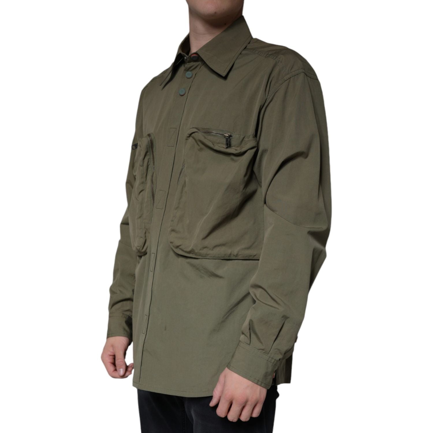 Dolce & Gabbana Military Green Cotton Bend Collared Coat Jacket