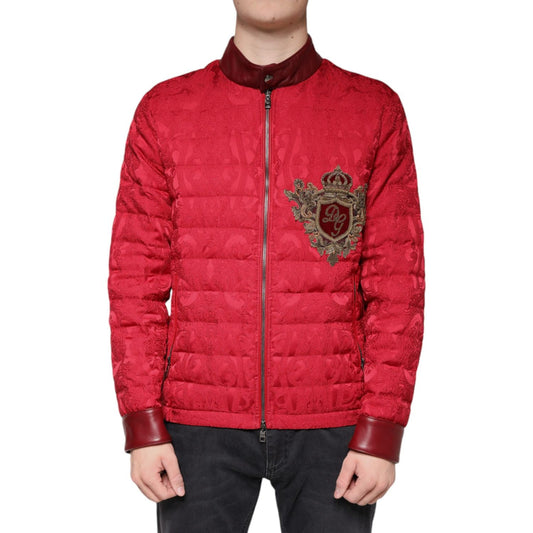 Dolce & Gabbana Red Quilted Bomber Gold Crown Logo Jacket Dolce & Gabbana Firebrick