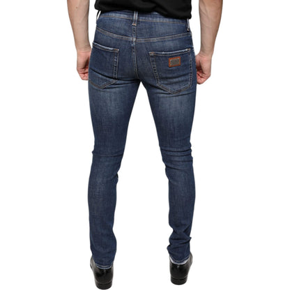 Dolce & Gabbana Dark Blue Washed Cotton Skinny Denim Jeans